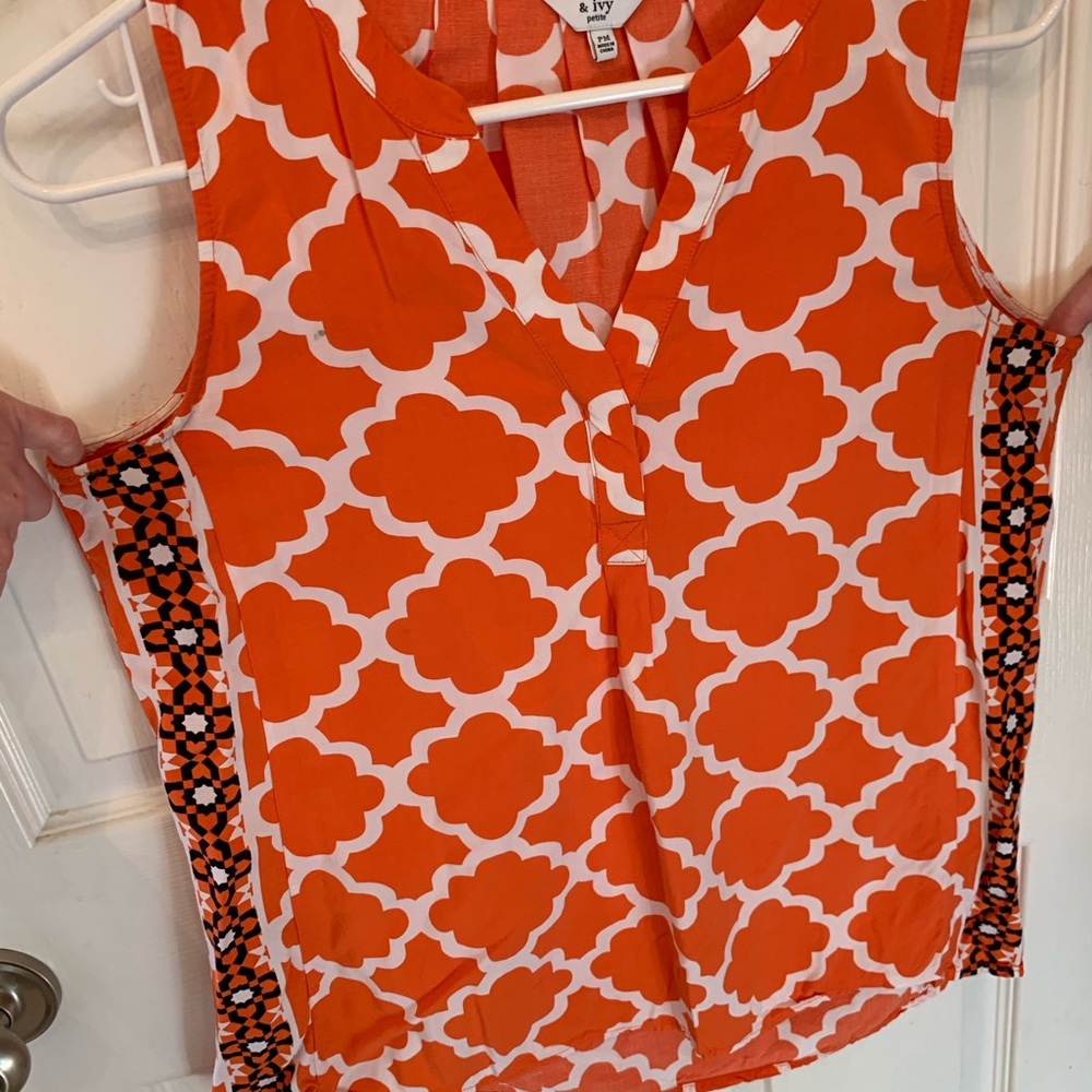 CROWN & IVY petite medium orange and blue blouse